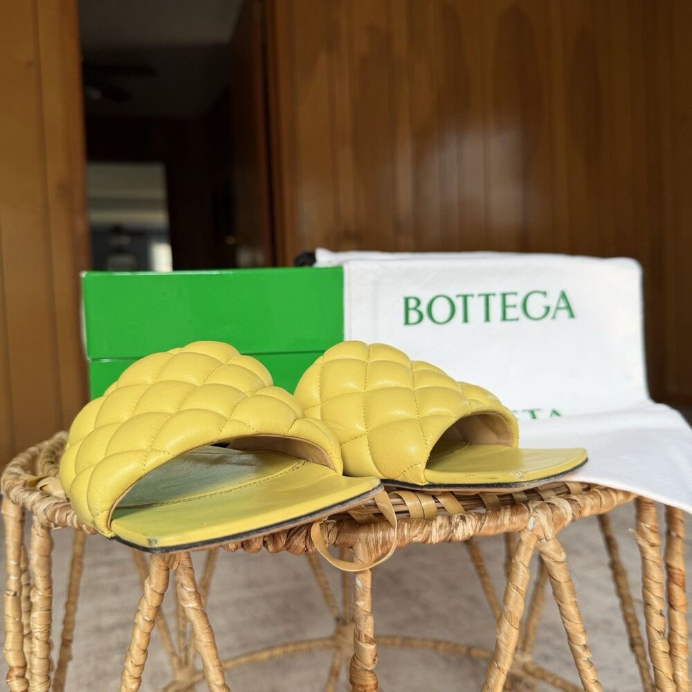 Bottega Veneta Padded Flat Slides Pear Yellow Quilted Leather Sandal EU 39 US 9 - Picture 5 of 16